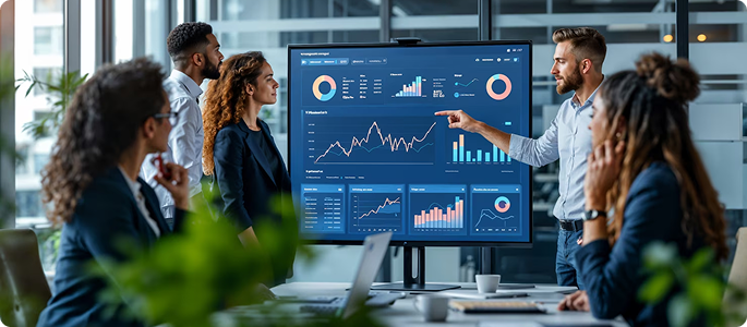 Team reviewing analytics dashboard